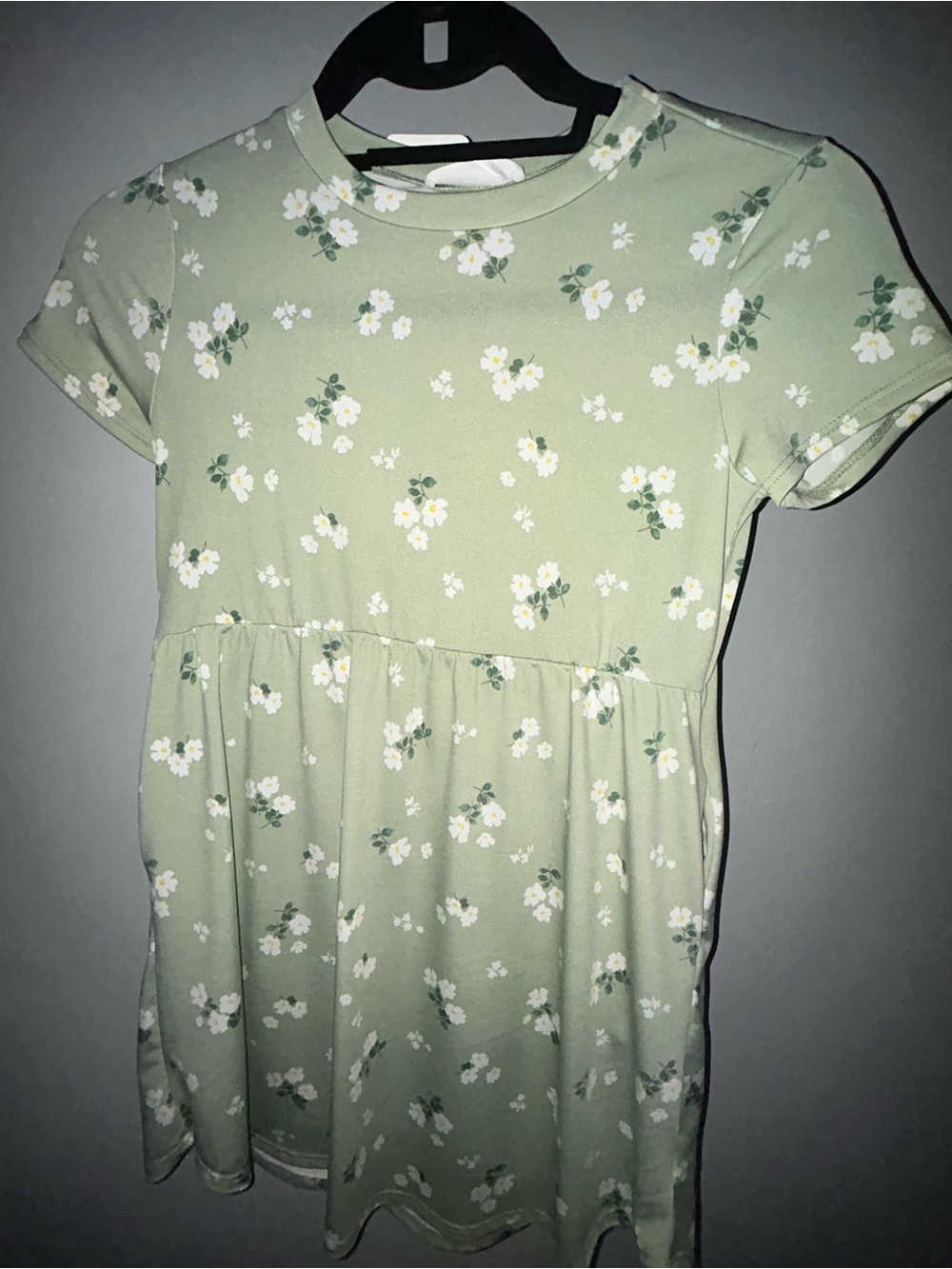 Girls' Sage Green Floral Short Sleeve Gathered Dress